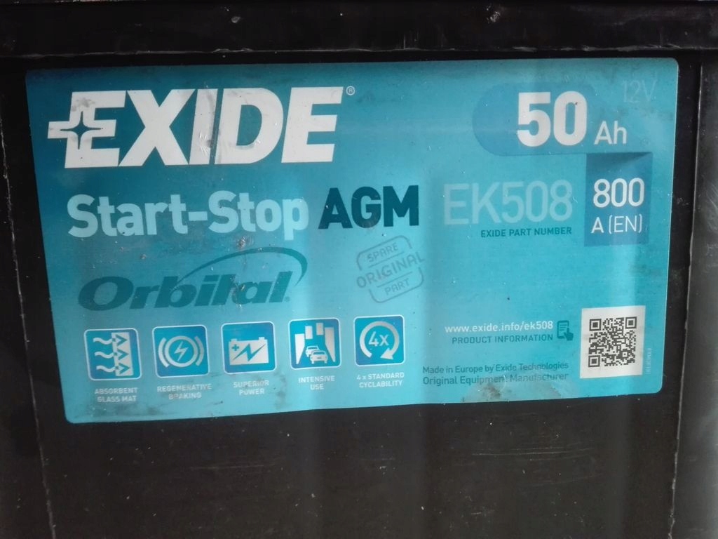 EXIDE AGM 50AH 800A EK508 старт-стоп акумулатор - КРИК.БГ