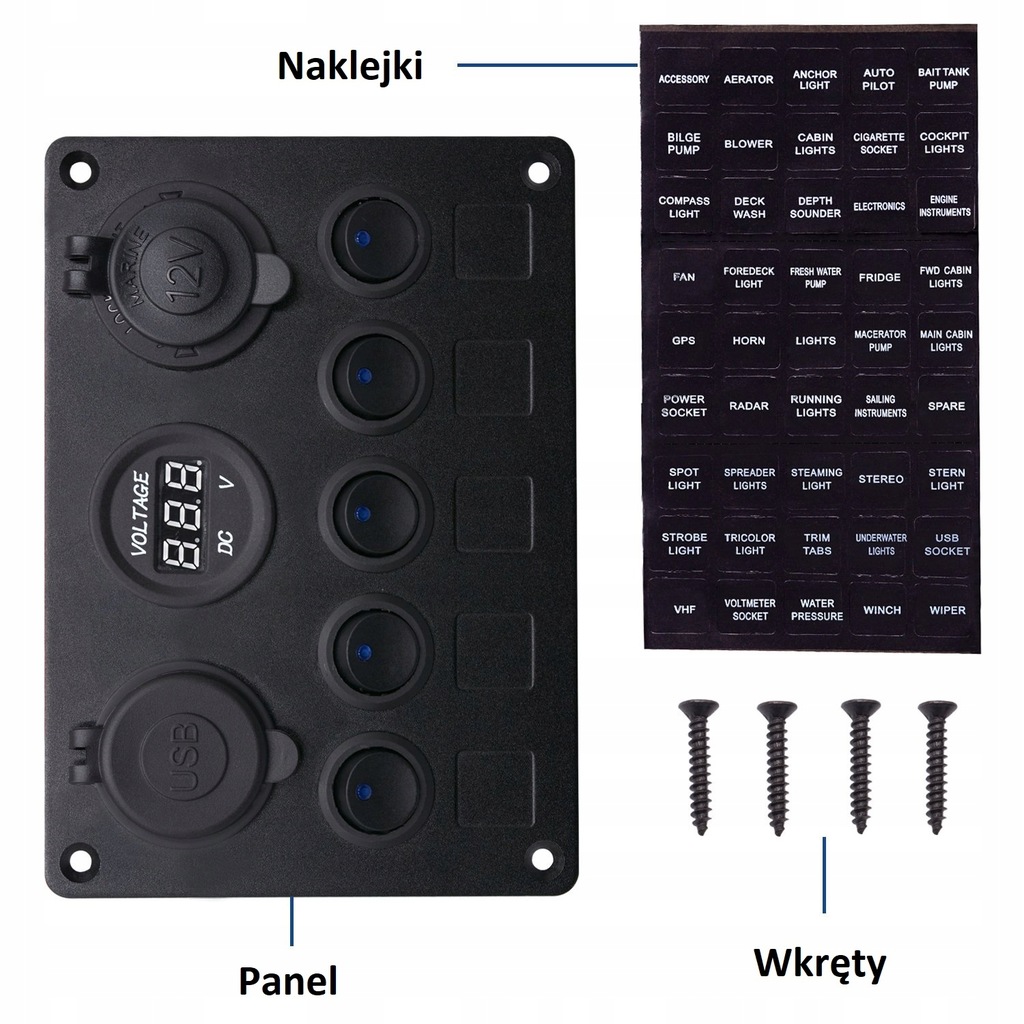 ПАНЕЛ ЗА МОРСКИ ЛОДКИ ЦИФРОВ ВОЛТМЕТЪР ДВОЙНИ USB ПОРТА 12V Product image