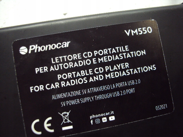 PHONOCAR VM550 LETTORE CD PORTATILE per AUTORADIO e MEDIASTATION