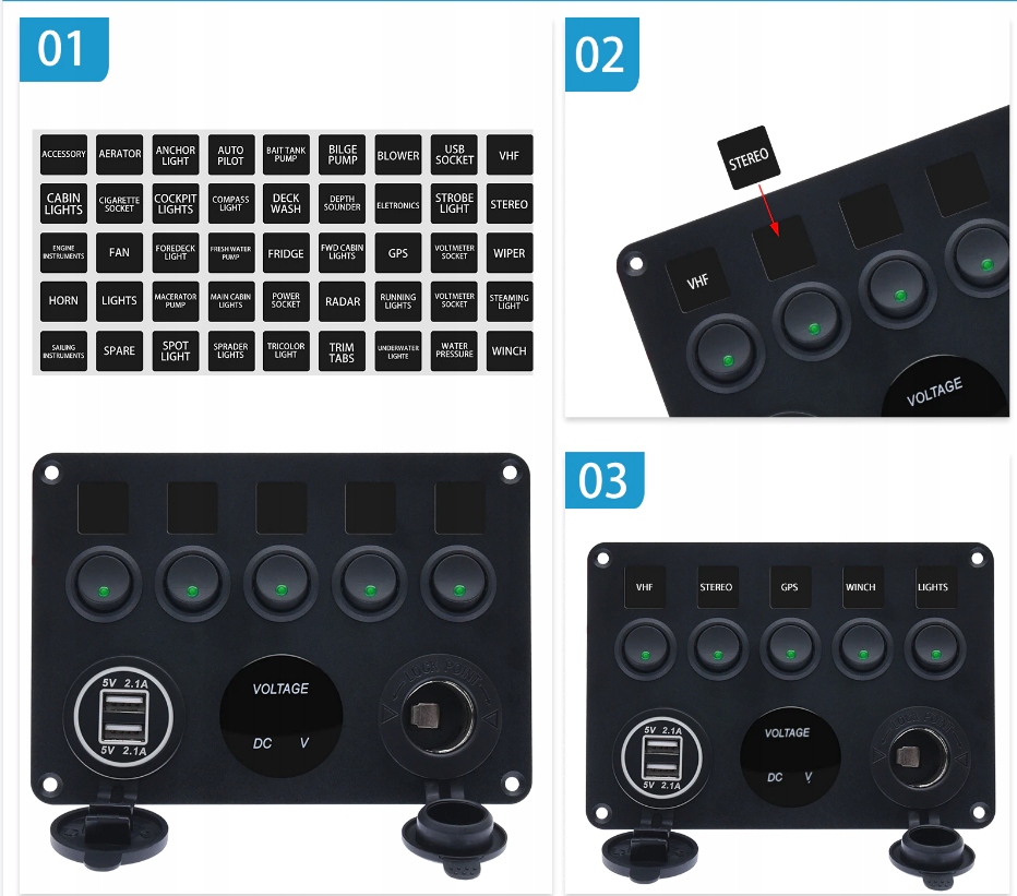 ПАНЕЛ ЗА МОРСКИ ЛОДКИ ЦИФРОВ ВОЛТМЕТЪР ДВОЙНИ USB ПОРТА 12V Product image